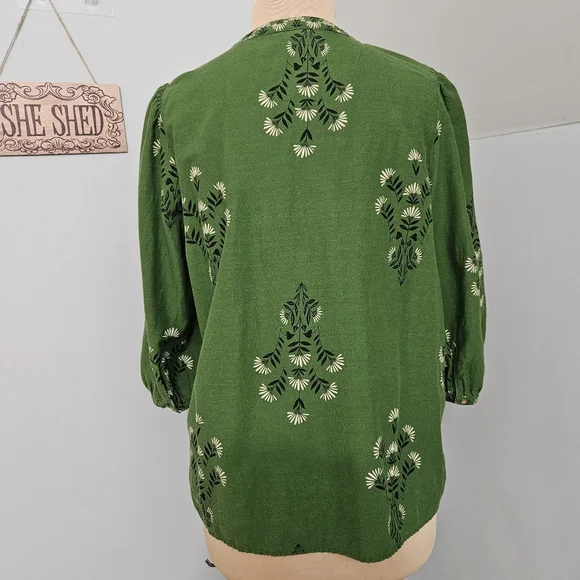 Knox Rose Green Floral Peasant Blouse Boho Size XL Cottagecore Hippie Gypsy - Picture 5 of 15